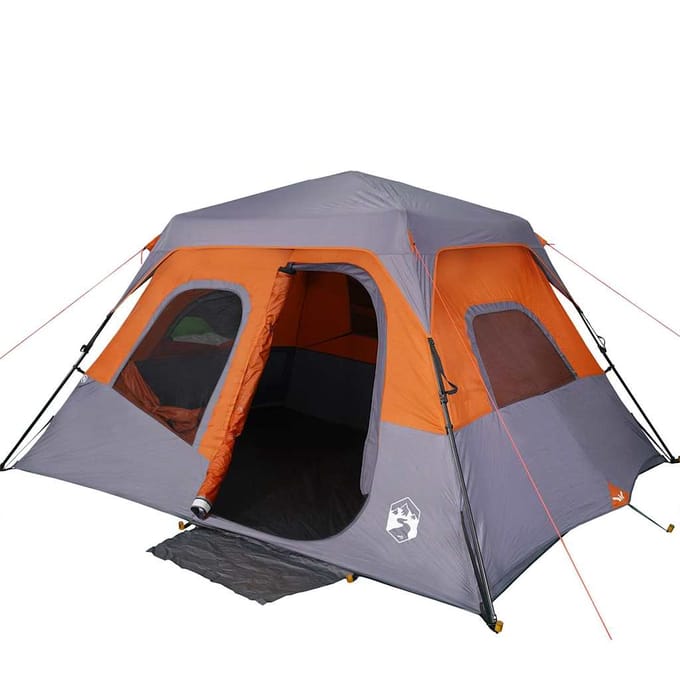 vidaXL - Tent - 6-persoons - waterdicht - snelontgrendeling - grijs - en - oranje