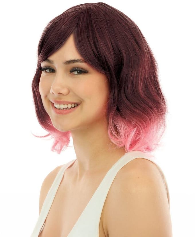 PTIT CLOWN - Luxe roze tie-dye pruik van gemiddelde lengte voor volwassenen