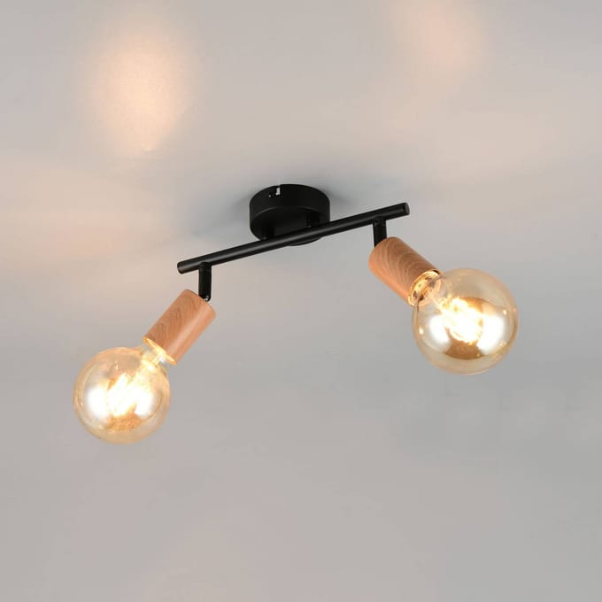 Reality Leuchten Plafondlamp Lamego, zwart, lengte 35 cm, 2-lamps, metaal