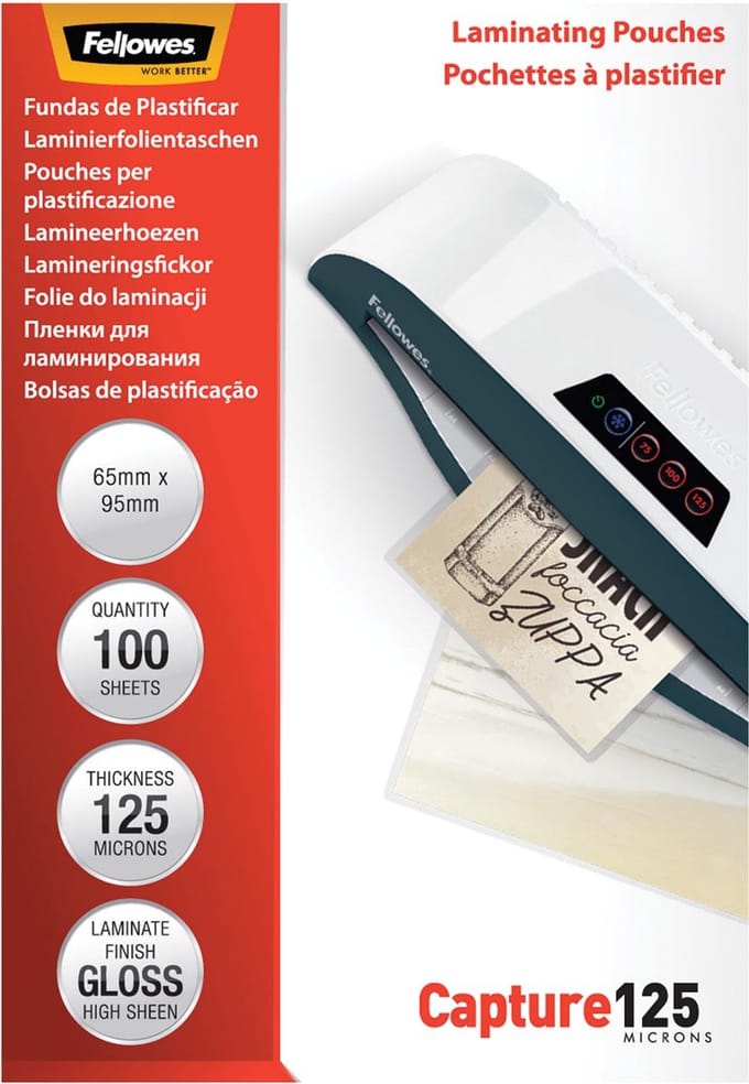Fellowes lamineerhoezen 65x95 mm 125 micron glanzend, 100 stuks