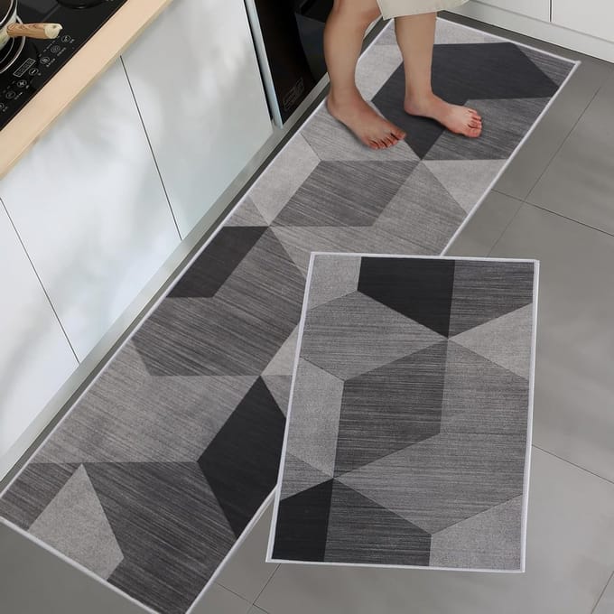 Keukenmat Set van 2 Stuks Wasbare Antislip Microfiber Vloermatten in Diamantvorm 40 x 60 cm en 40 x 120 cm
