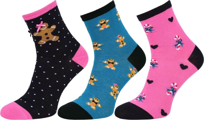 3x Lange damessokken met gingerbread cookies-motief / 37-42