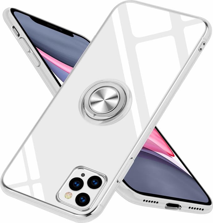 Hoesje Geschikt voor iPhone 11 Pro Max Luxe Back Hoesje Metale Ring houder - Transparant