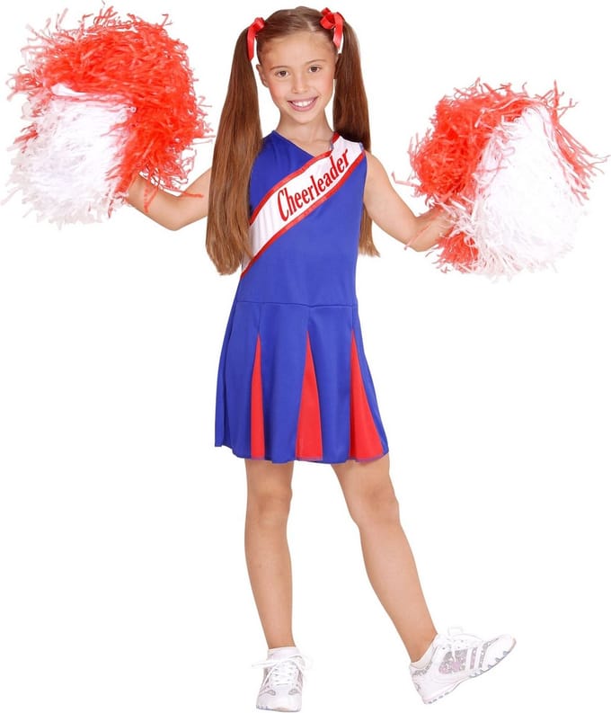 Cheerleader kostuum blauw rood kinderen