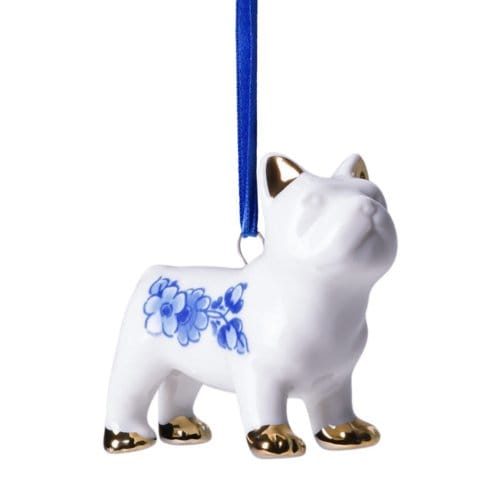 Heinen delfts blauw kerstornament - bulldog, 5,5 cm