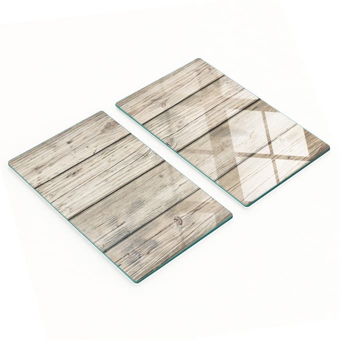 Set van gehard glazen keukenplanken met houtnerfpatroon, 2x30x52 cm