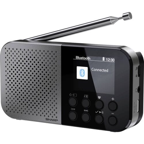 Sharp DR-P520 (GY) Outdoorradio FM, DAB Bluetooth Acculaadfunctie, Voelbare toetsen Zwart