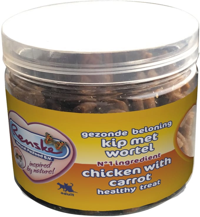 Renske Kat Beloning Hartjes 100 g - Kattensnack - Kip&Wortel
