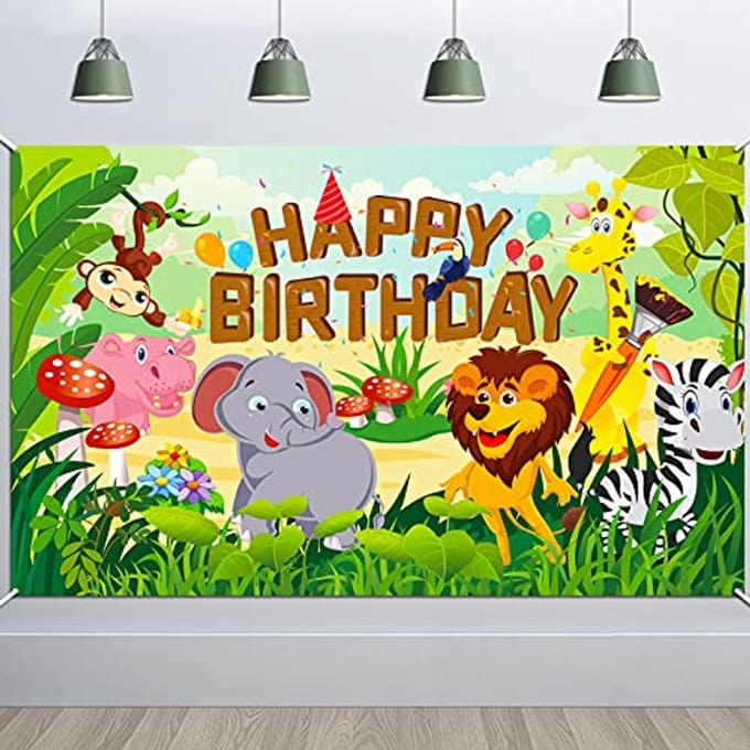 Dailygoods- Verjaardagsbanner Jungle Dier Thema - Feest Decoratie