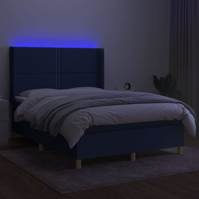 vidaXL - Boxspring - met - matras - en - LED - stof - blauw - 140x190 - cm
