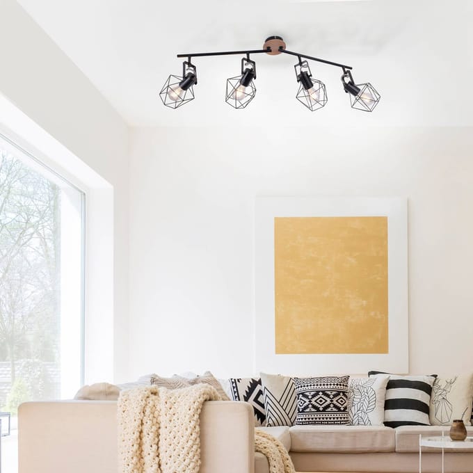 JUST LIGHT. GmbH Plafondlamp Jaro verstelbaar zwart/hout 4-lamps