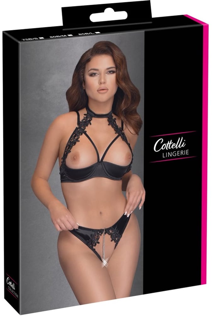 Cottelli Collection - Uitdagende BH Set Met Open Kruisje - Zwart