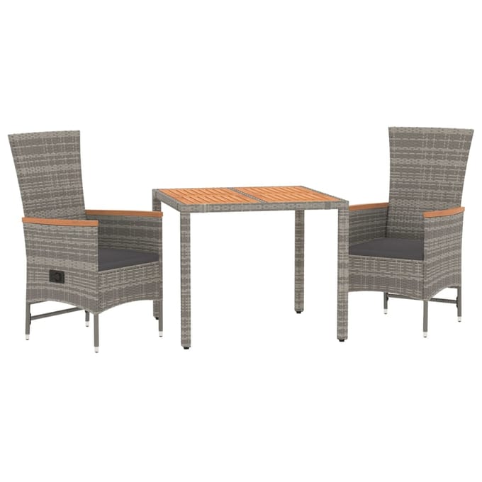 vidaXL - 3-delige - Tuinset - met - kussens - poly - rattan - grijs
