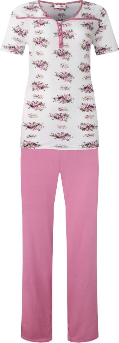 Dames pyjama gebloemd korte mouw roze M