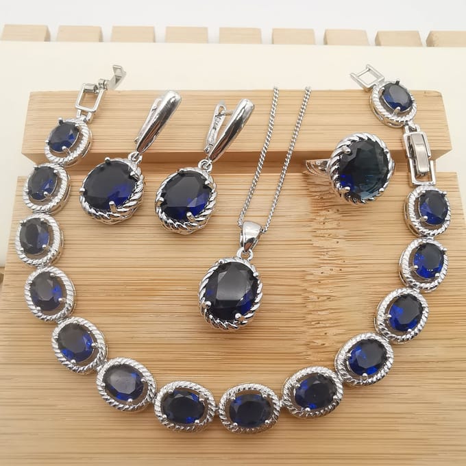 Sieradenset Vierdelig Blauw Kristal Hazeliet Ketting Temperament Oorbellen beige