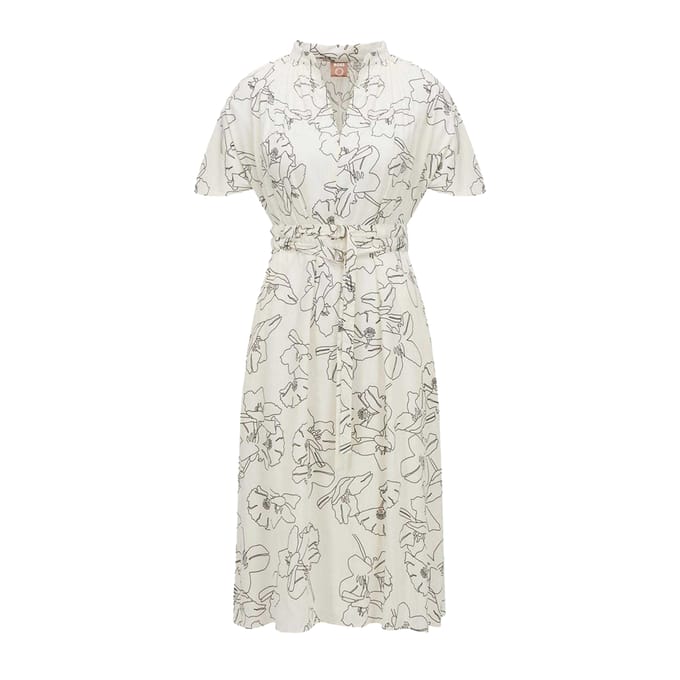 Boss Dames Dalluah Bloemen V-Hals Jurk (Crème/Zwart)