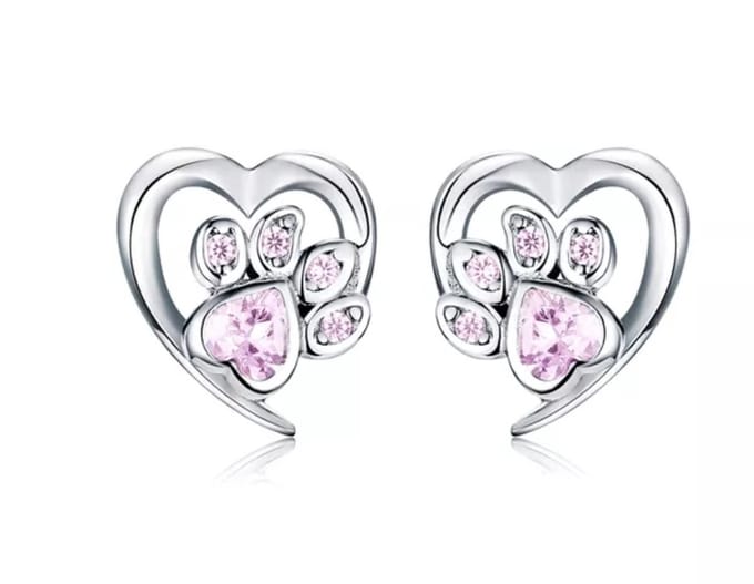 Zilveren Oorbellen Hondenpootje Roze - Sieraden - Romystones
