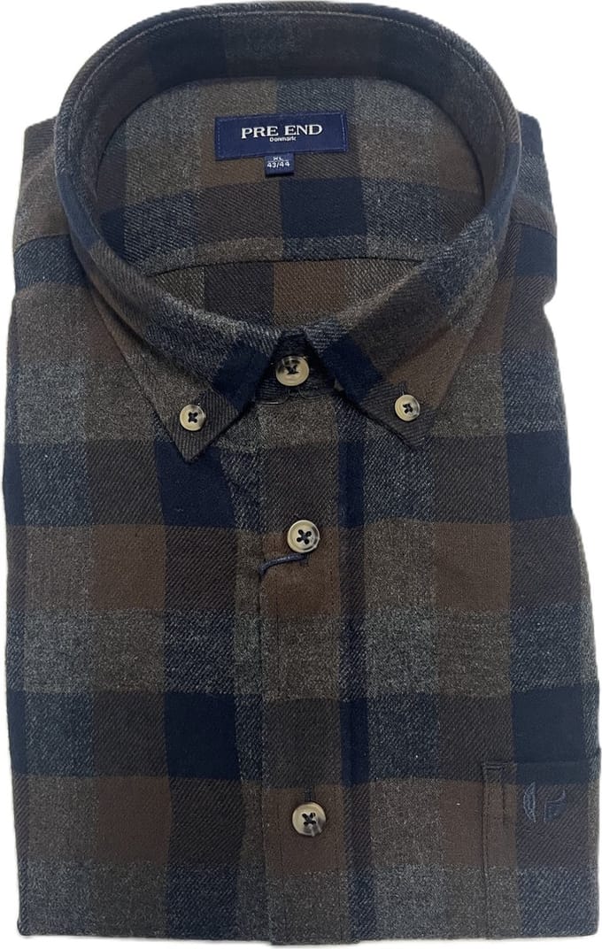 Pre End - Overhemd heren - flanel - dark brown - geruit - maat M