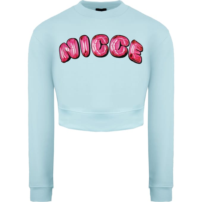 Nicce Long Sleeve Light Blue Womens Caddel Cropped Sweatshirt 211 2 03 01 0315