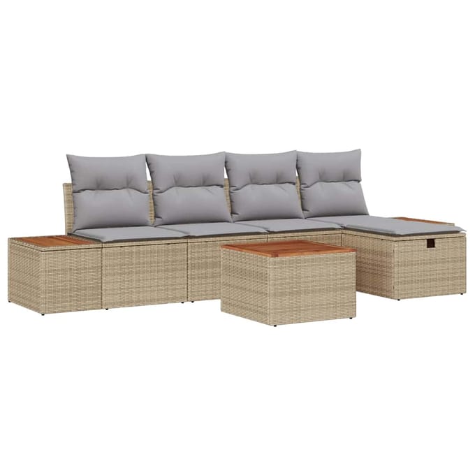 vidaXL - Tuinbank - Set - 6 - st - Beige - poly - rattan