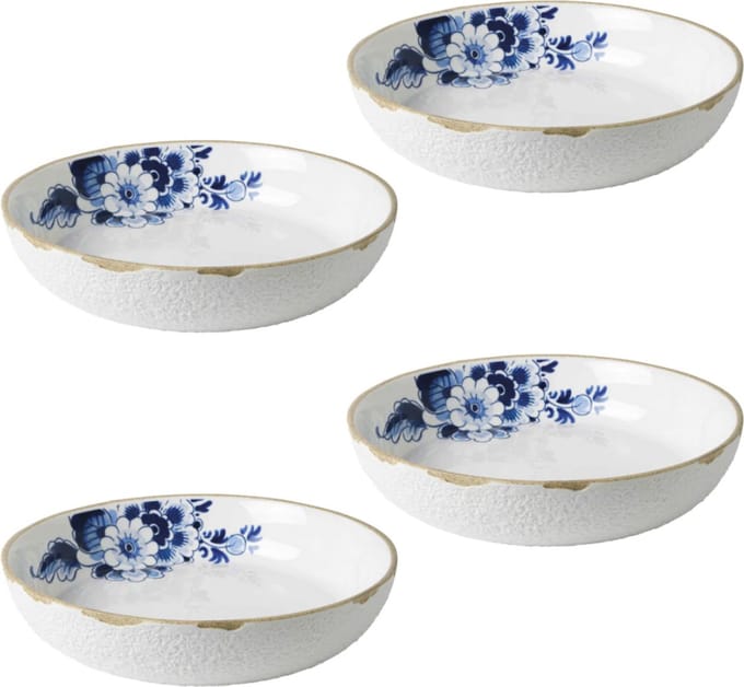 HEINEN DELFTS BLAUW BLOESEM PASTABORD ( SET VAN 4)