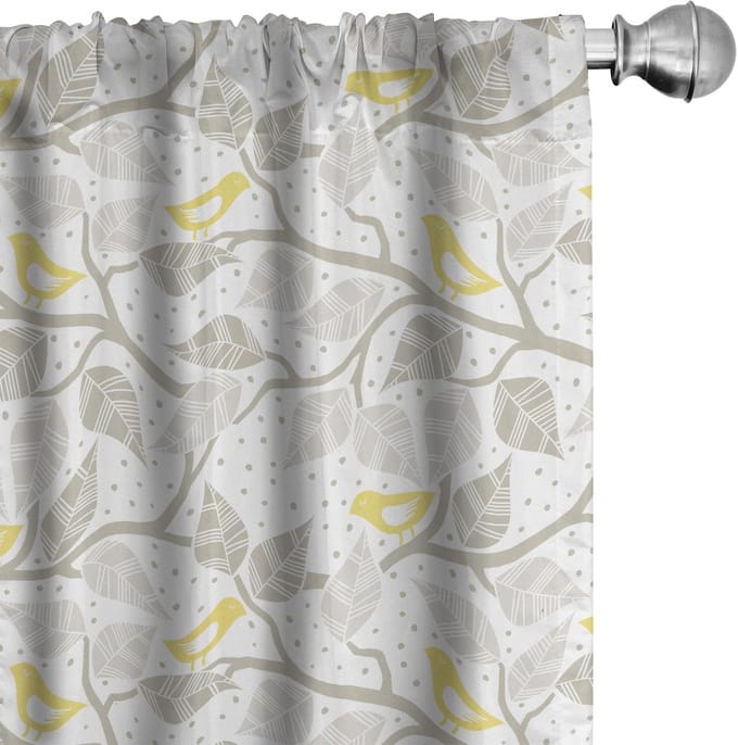 ABAKUHAUS – 2x Voorhangpanelen Geel-Grijs-Wit – Microfaser, Halfdonker – 75x225 cm