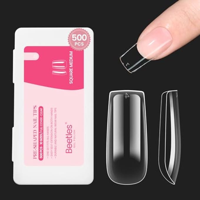 Medium Square False Nail Tips - 500 Stuks - Transparant - Nail File Benodigd