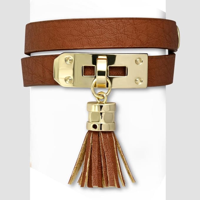 Amanto Armband Cornalt Brown - Dames - PU Leer - Messing - Kwastje - 13 mm - 38 cm