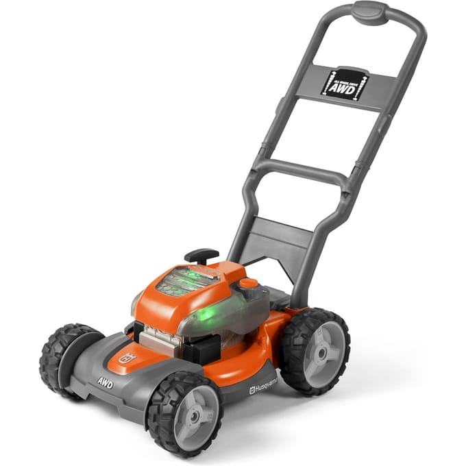 Husqvarna speelgoedgrasmaaier voor kinderen met aan/uitknop.