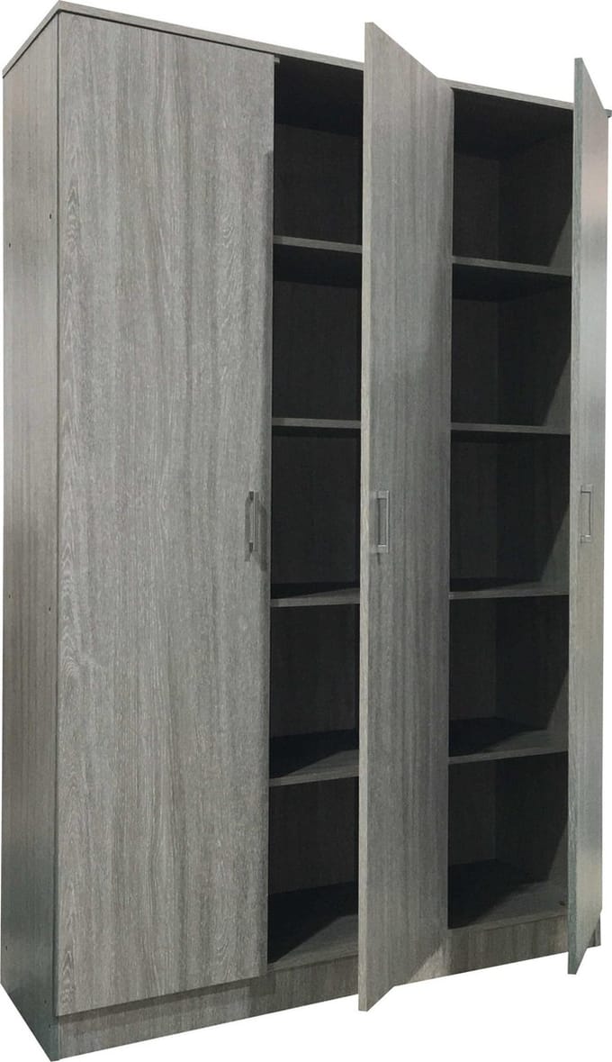 Opbergkast Ray Grijze Eik – 3 Draaideuren – 4 Legplanken – 120 x 40 x 180 cm _ Rousseau