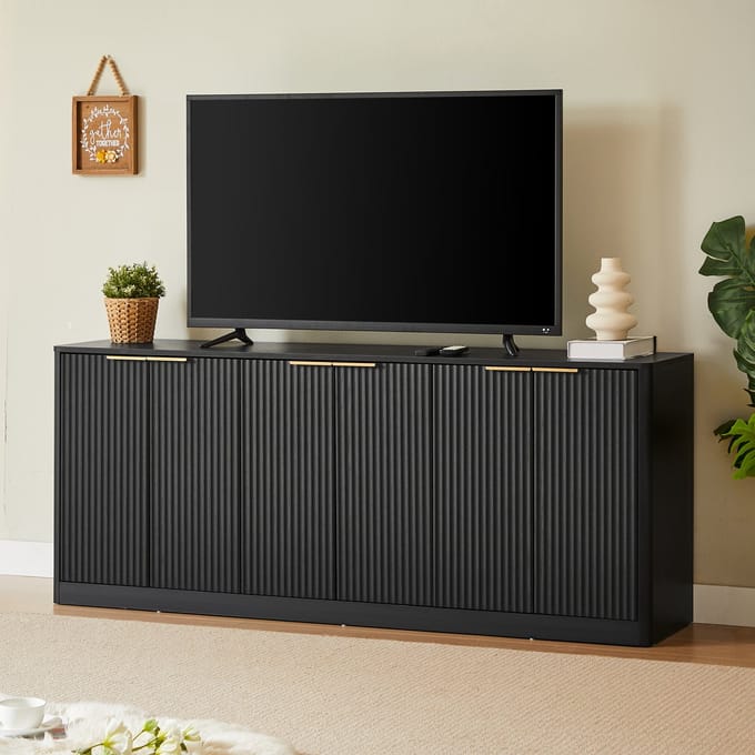 REDOM - Dressoir - Golvend Frontontwerp - Modern - Voor Woonkamer - MDF - Zwart - 170 Cm