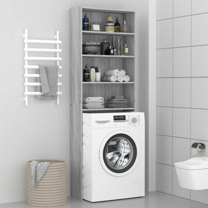 vidaXL - Wasmachinekast - 64x24x190 - cm - grijs - sonoma - eikenkleurig