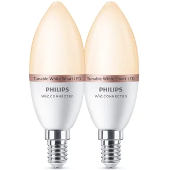 Philips Smart Lighting - LED-kaarslamp - E14 fitting - Warm- tot koelwit licht - Dimbaar - 2 pack - 40W - Kaarslamp: C37 - Wifi