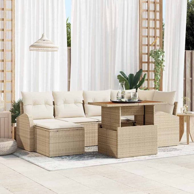 vidaXL - Tuinbank - Set - 7 - st - beige - en - crèmekleurig