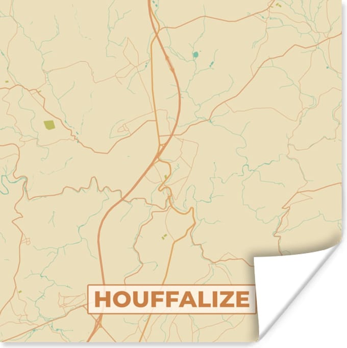 Poster Houffalize - Plattegrond- Vintage - Stadskaart - Kaart - 75x75 cm