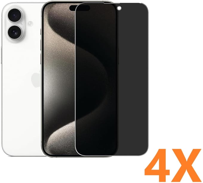 Screenprotector Glas - Privacy Tempered Glass Screen Protector Anti-Spy - 4x Geschikt voor: Apple iPhone 16
