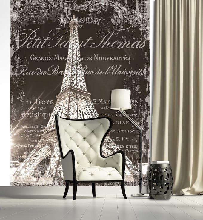 Paris Eiffel Tower Vintage Effect Photo Wallcovering