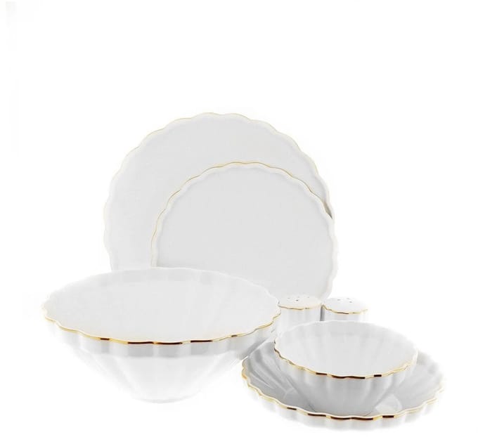 Flores - Porseleinen Serviesset - 27-delig - Wit/Goud - 6-Persoons - Dinerset