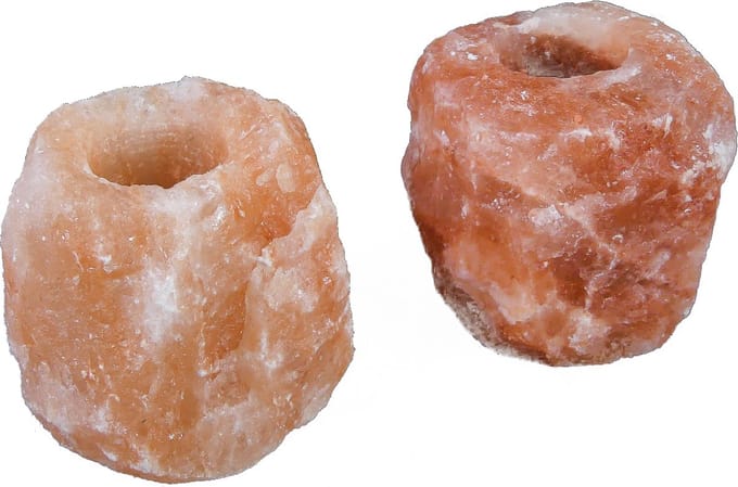 2 x Waxinelichthouder / Theelichthouder zoutsteen Himalaya - Groot 1-1,5kg 10x8cm