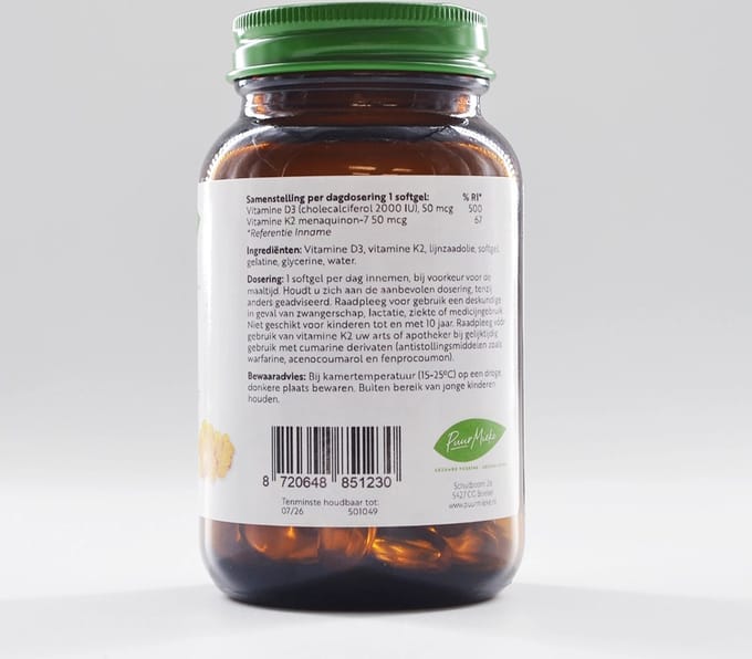 Vitamine D3 en K2 - 2000 IU en 50mcg - 90 softgels