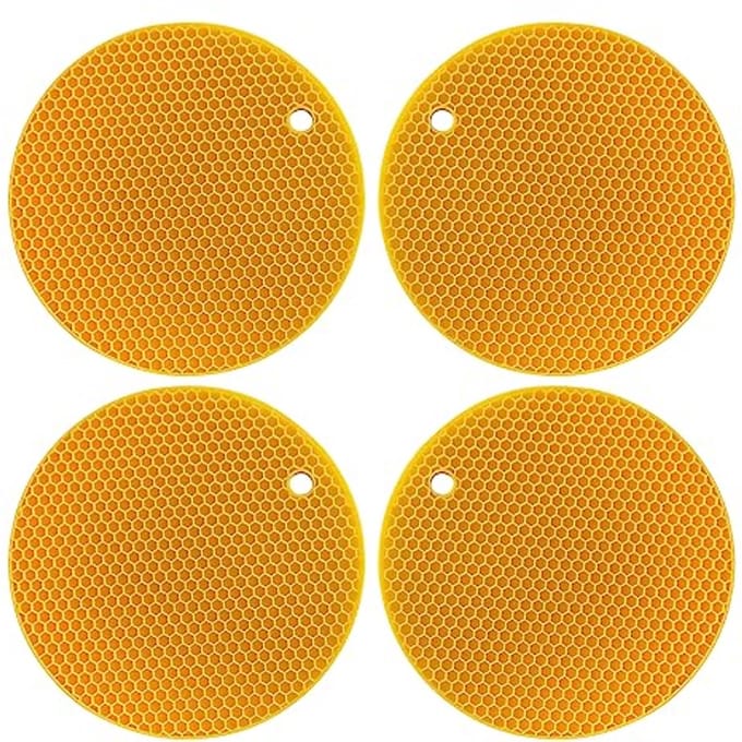 Ronde Silicone Potholders met Honingraatpatroon - Set van 4 (18 cm)