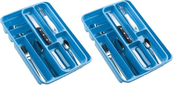 Plasticforte Bestekbak - blauw - 10-vaks - 2 lagen - besteklade - organizer