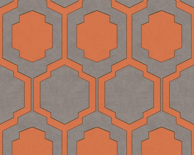 SYMMETRISCH RETRO BEHANG - Beige Grijs Oranje Koper - AS Creation Pop Style