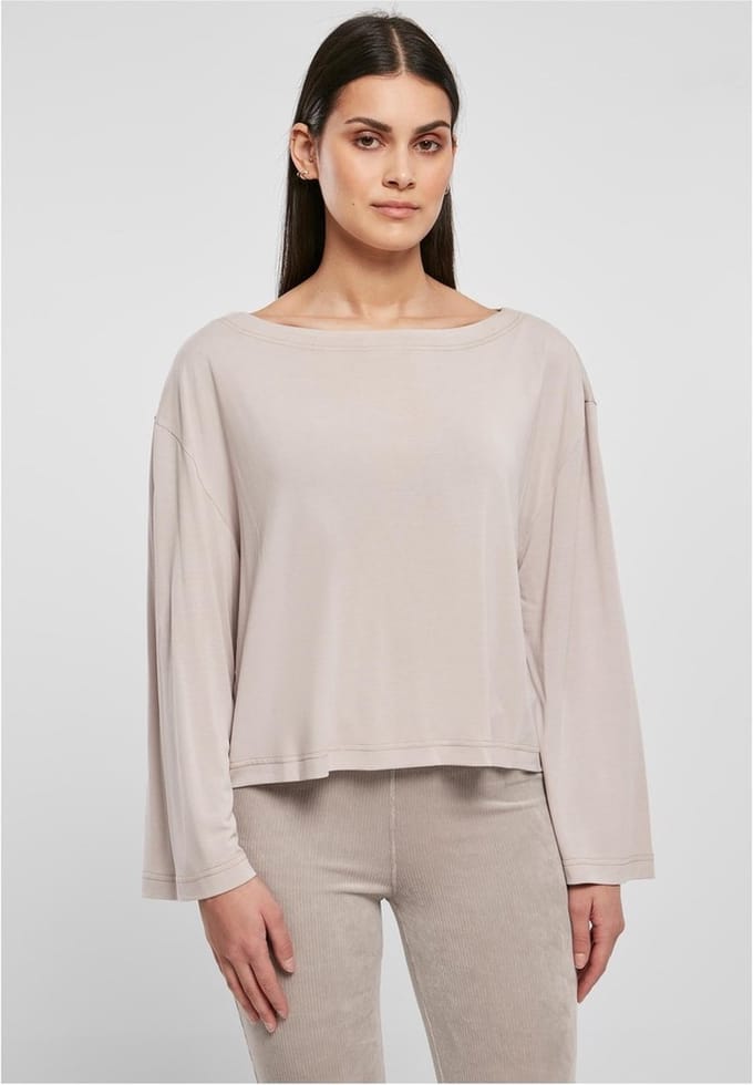 Urban Classics - Short Modal Bateau Neckline Longsleeve top - S - Grijs