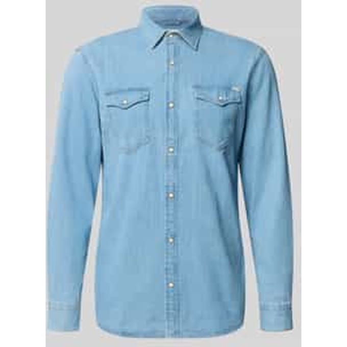 JACK&JONES Heren Overhemd Langarm Effen Knoopsluiting Kentkraag Denimlook