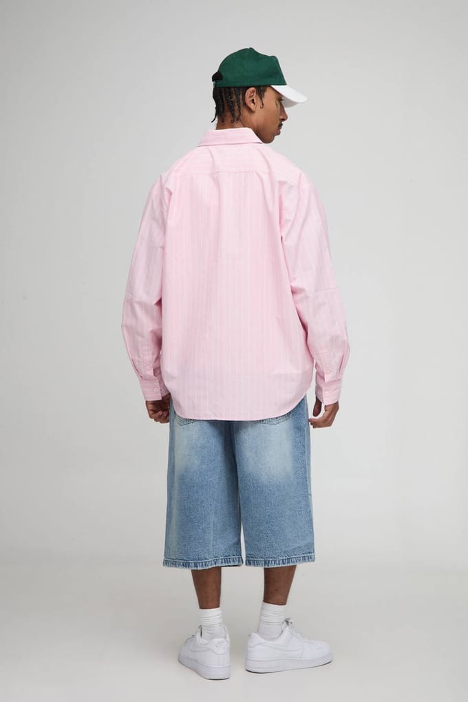 Oversized gestreept langmouw overhemd | Pink | Size Medium