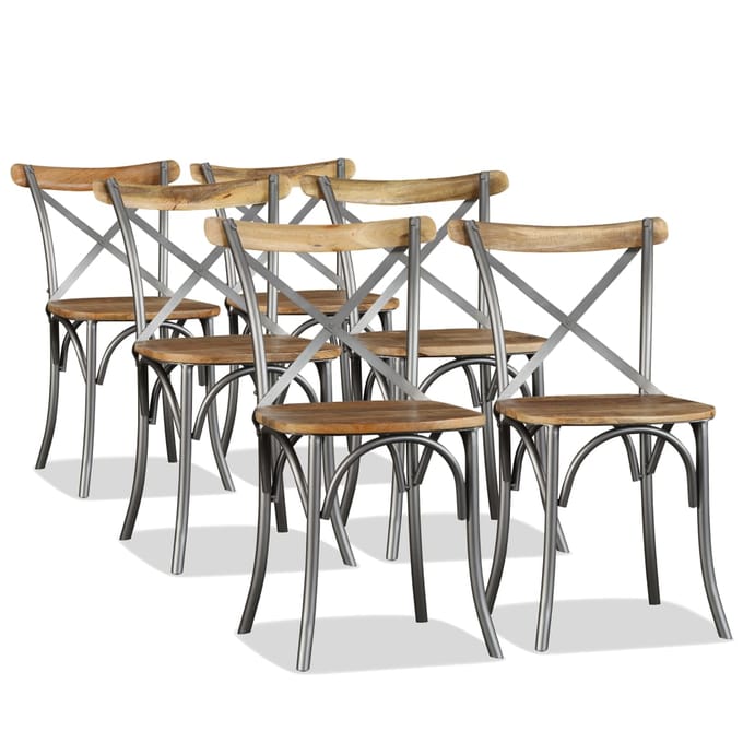 vidaXL - Eetkamerstoelen - massief - mangohout - en - stalen - rugleuning - 6 - st