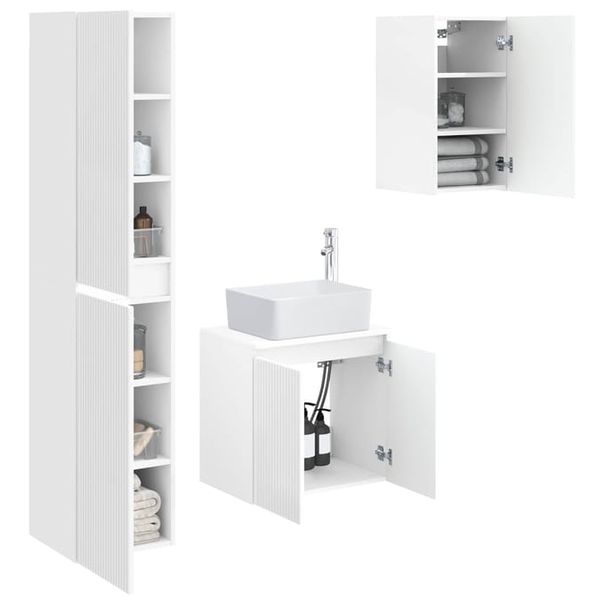 vidaXL - Badkamermeubel - Set - 3 - st - Hoogglans - Wit - 33 - x - 34,5 - x - 160 - cm