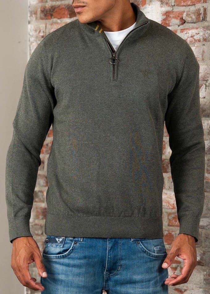 Barbour Cotton half zip knitted jumper - olive marl