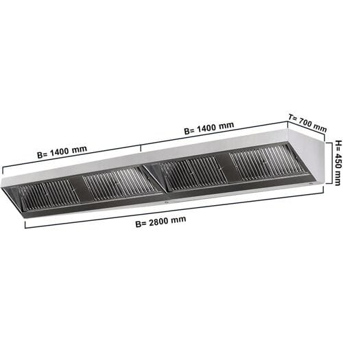 GGM Gastro Wandhaube - 2800mm - mit Filter & Lampe Zilver